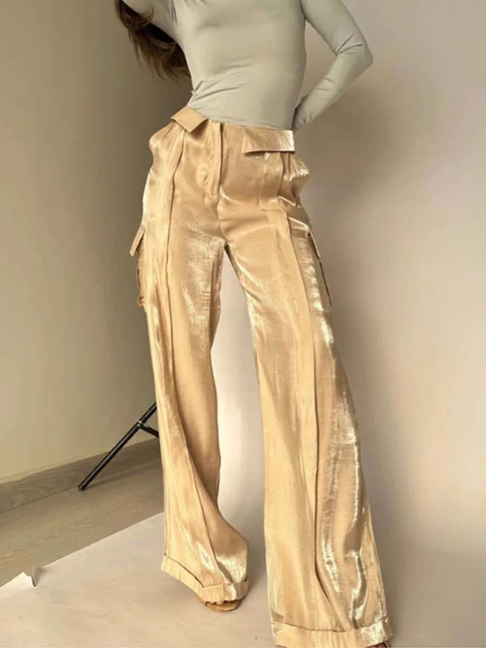 Loose Zipper Multicolor Vacation Trousers Satin Pants