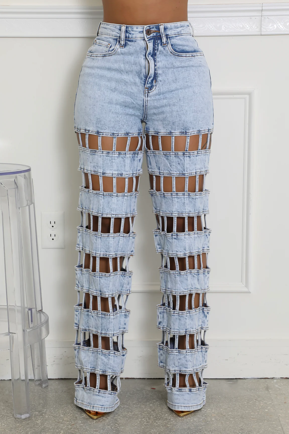 Sexy Cut Out Straight Leg Jeans