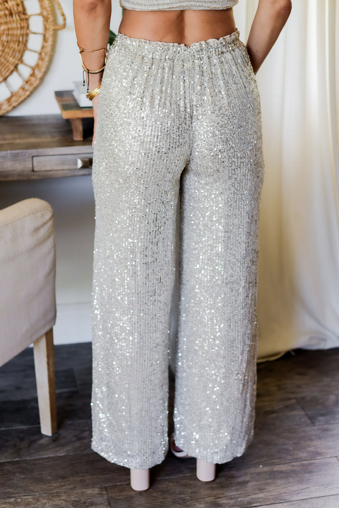 Plus Size Cocktail Party Black Sequin Pocket Pants