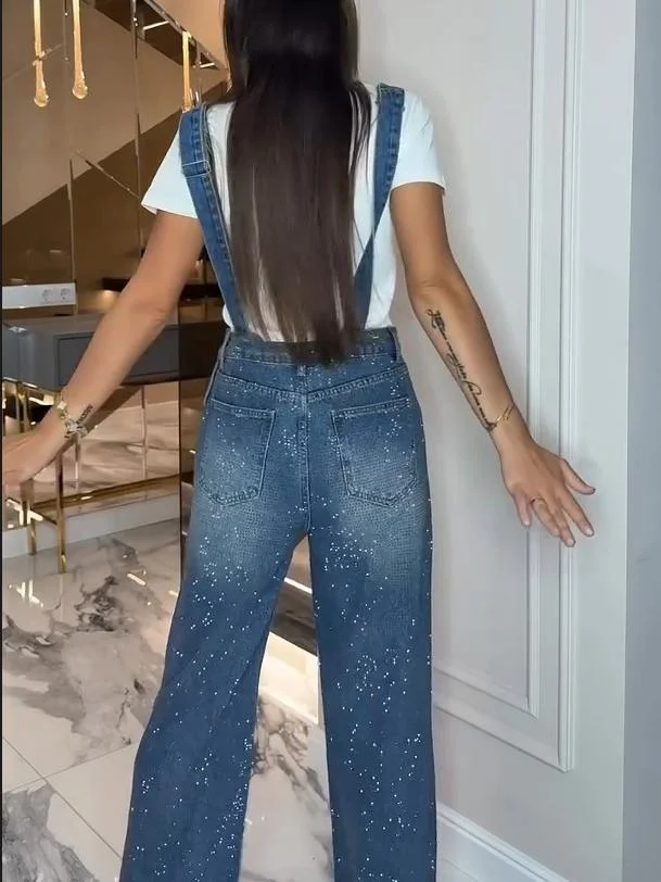 Ripped Diamanté Denim Overalls