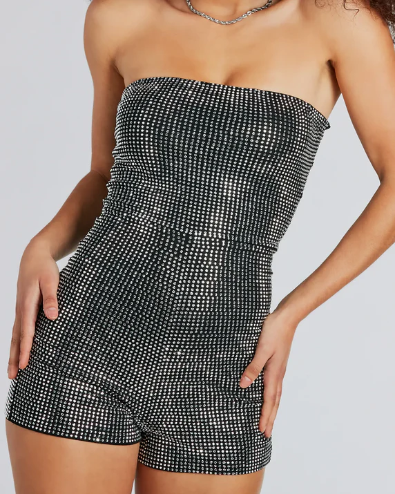 Popstar Diva Strapless Rhinestone Romper