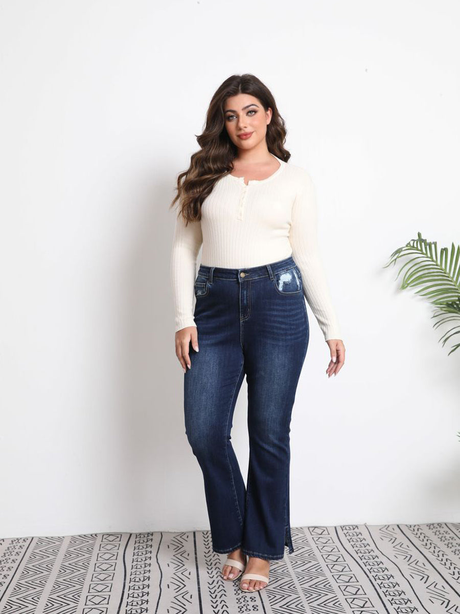 High-Waisted Stretch Flared Jeans