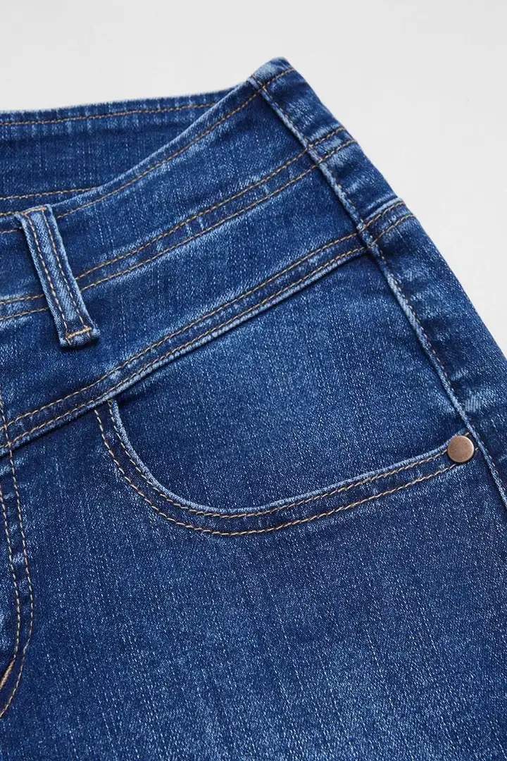 Button Fly Raw Hem Stitch Detail High Waist Bootcut Jeans