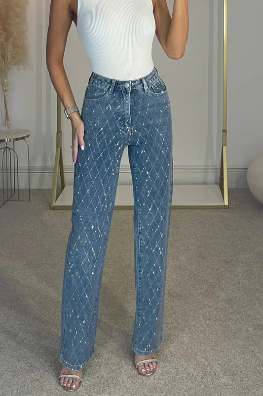 Criss Cross Diamante Straight Leg Jeans