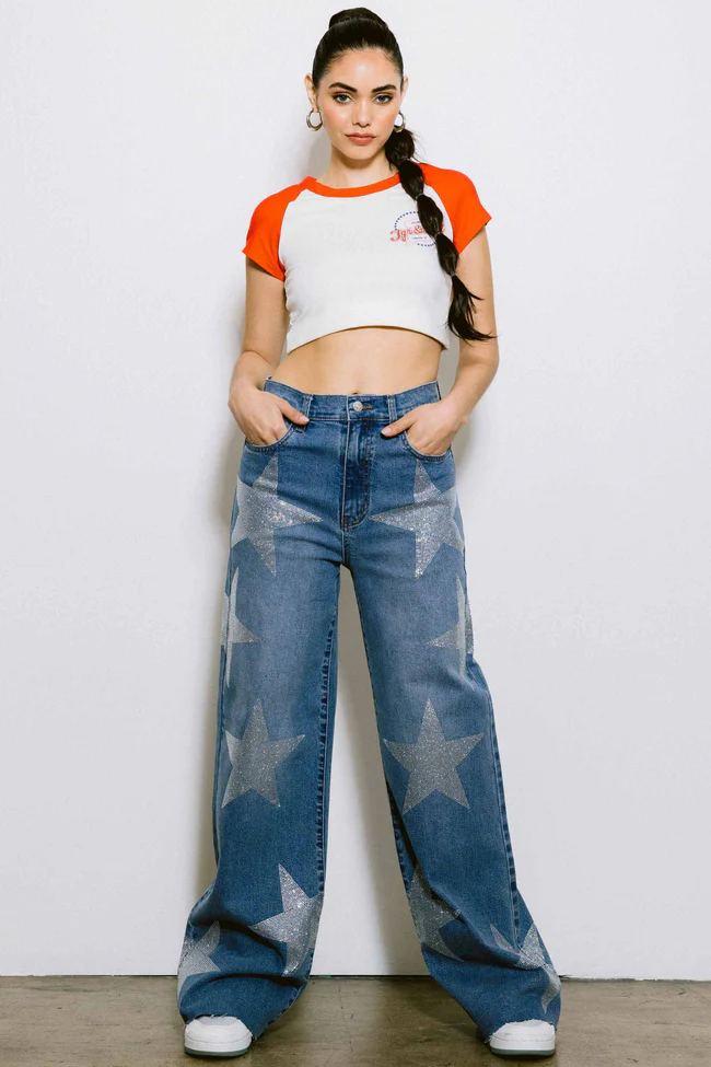 High Rise Rhinestone Star Jeans