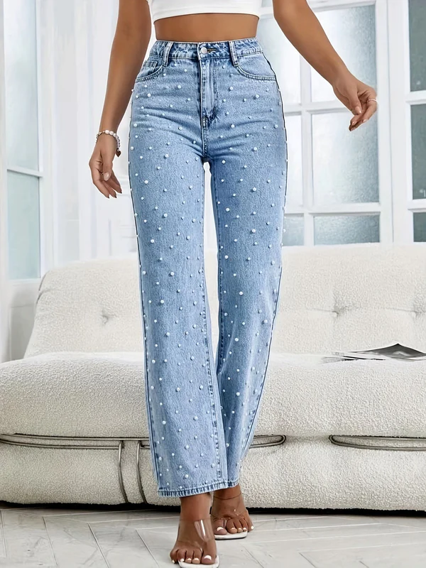 Straight Women's Jeans With Pearls