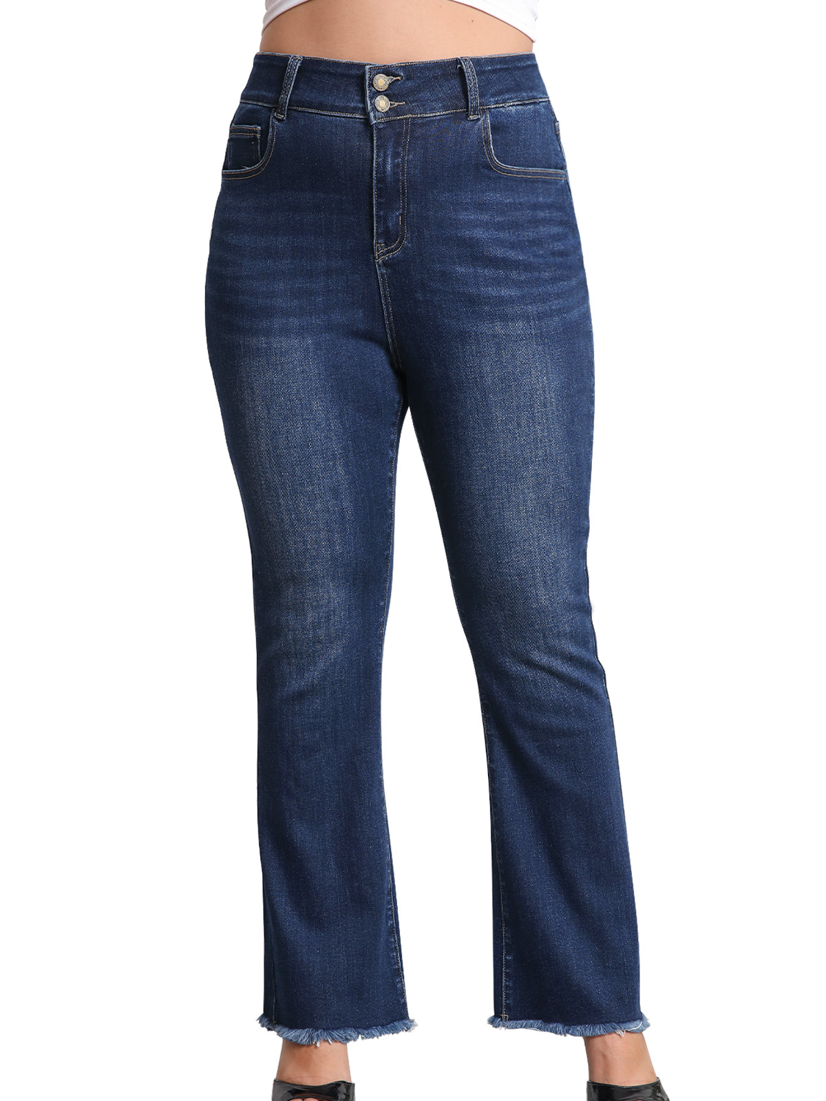 High-Waist Raw Hem Flared Jeans