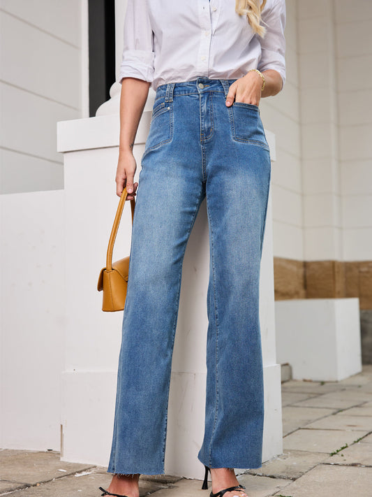 Classic Medium Blue High Waist Wide Leg Jeans