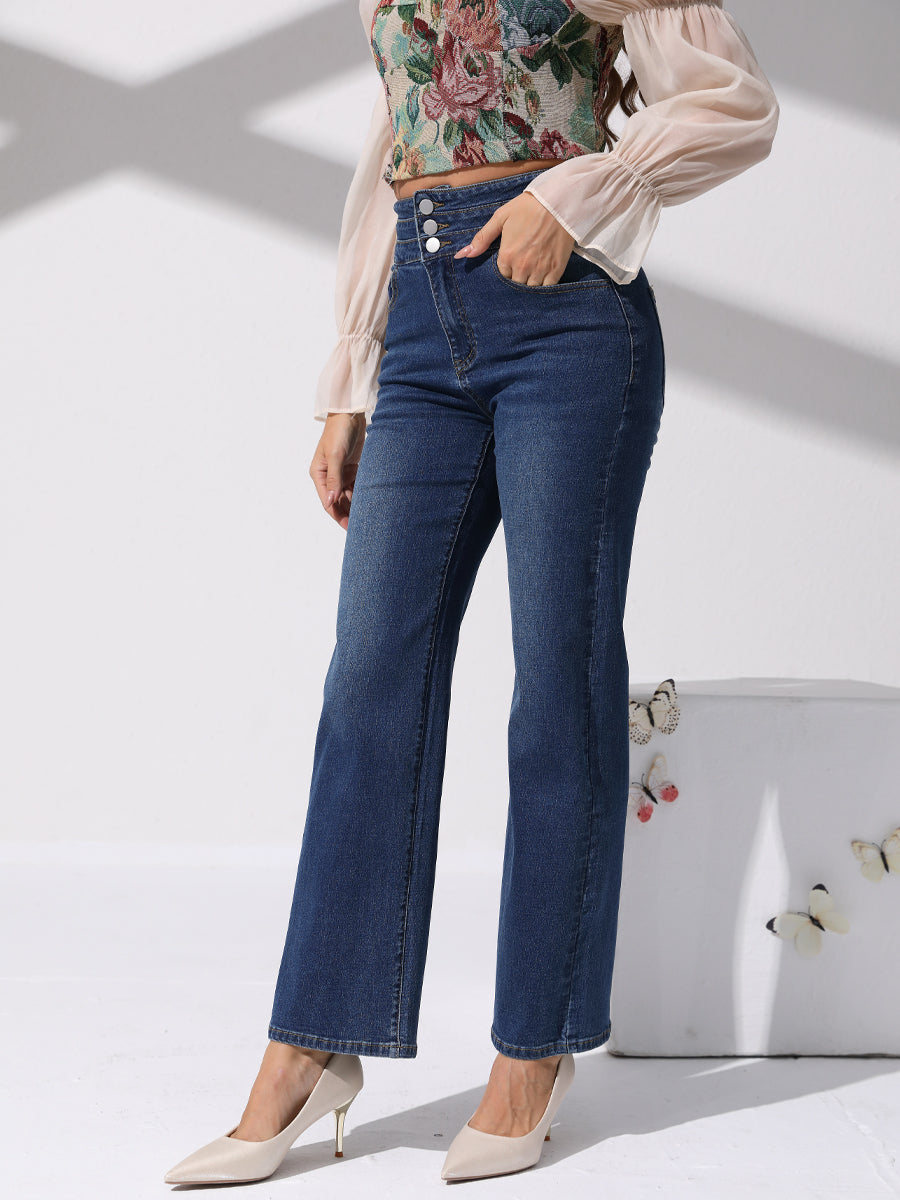 High Stretch Rigid Denim Straight-Leg Jeans