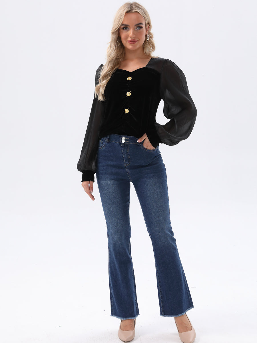 Chic High-Waisted Loose Fit Flare Jeans