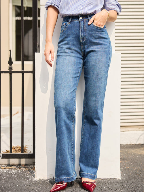 2025 Spring New Arrivals Women's High Waist Slim Fit Stretch Classic Flare Denim