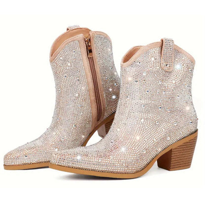 Rhinestone Cowboy Boots Sparkly Ankle Cowgirl Booties