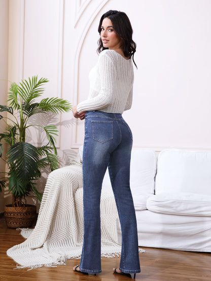 High Waist Retro Slim Washed Flared Jeans