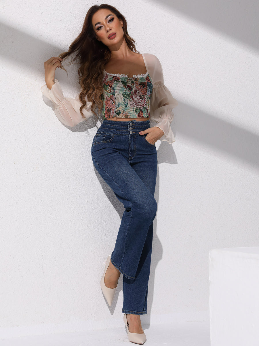 High Stretch Rigid Denim Straight-Leg Jeans