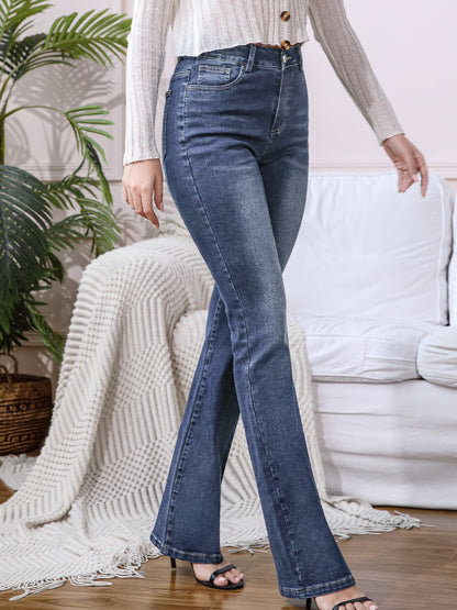 High Waist Retro Slim Washed Flared Jeans