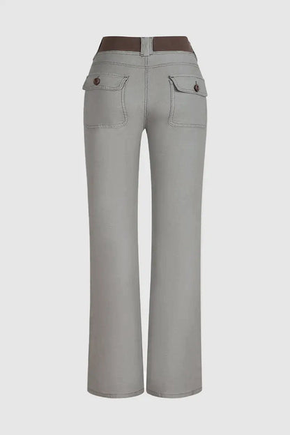 Button Detail Drawstring Low Rise Flare Pants