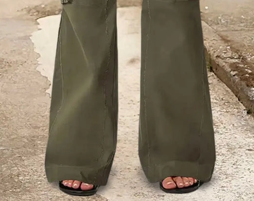 Button Detail Drawstring Low Rise Flare Pants