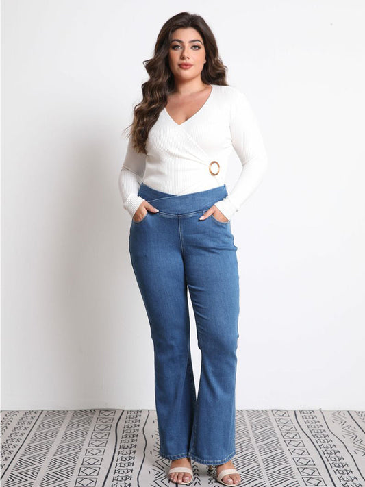 High-waisted, Hip-lifting, Slimming Double-pocket Flared Jeans