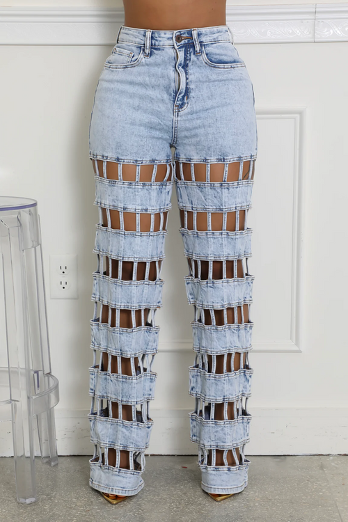Sexy Cut Out Straight Leg Jeans