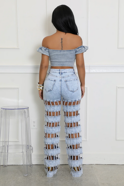 Sexy Cut Out Straight Leg Jeans