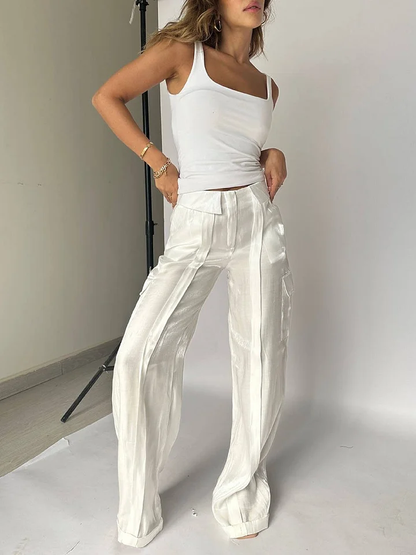 Loose Zipper Multicolor Vacation Trousers Satin Pants