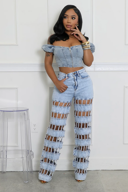 Sexy Cut Out Straight Leg Jeans