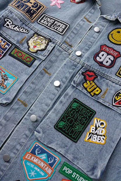 Womens Yellow Street Patchwork Turndown Collar Long Sleeve Denim Jacket