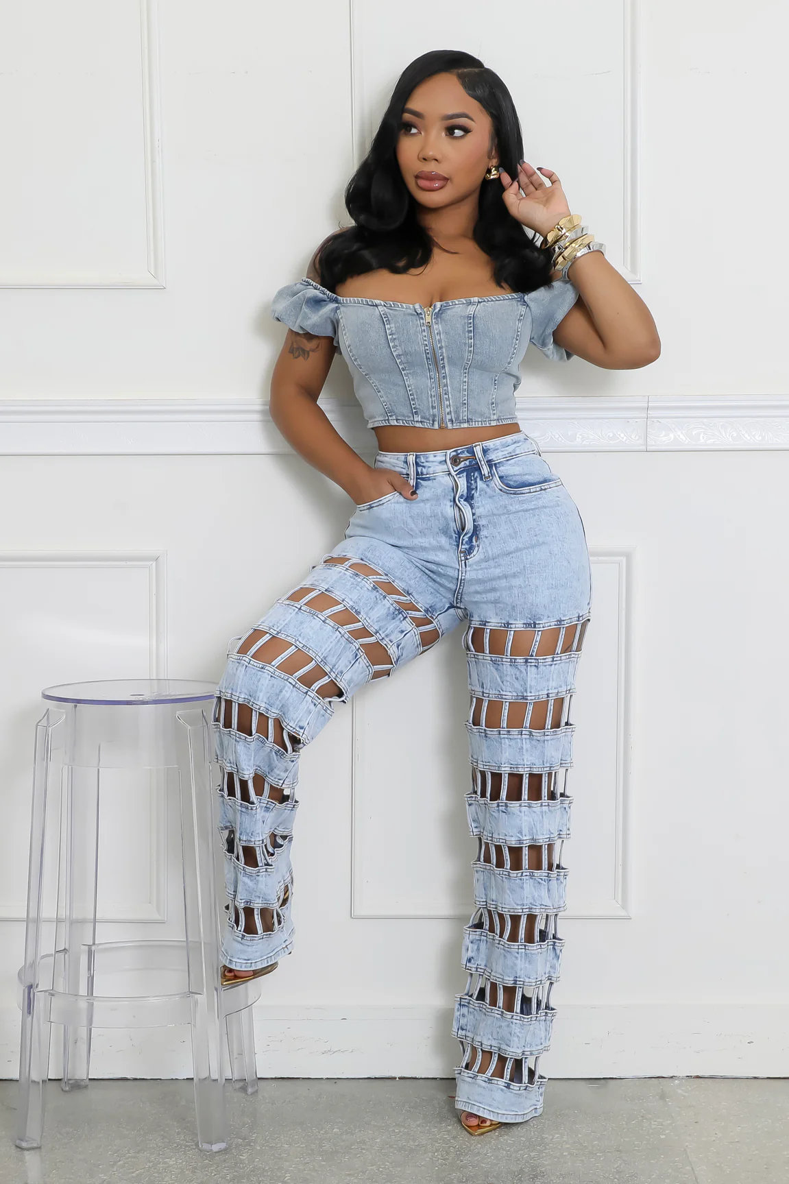 Sexy Cut Out Straight Leg Jeans