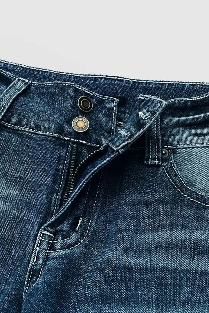 Wash Stretchy Double Button Mid Waist Bootcut Jeans
