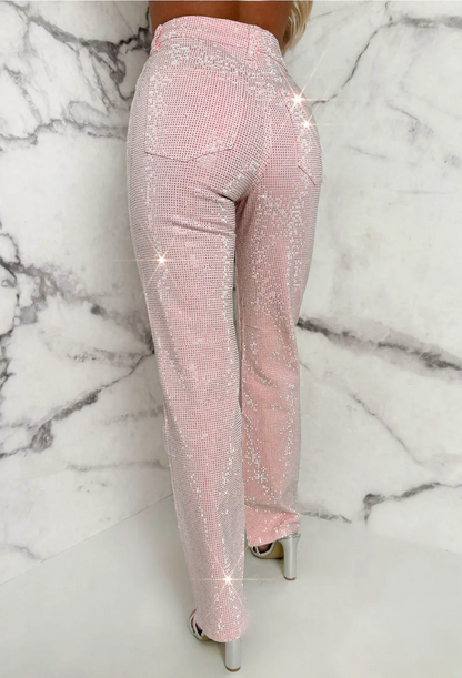 Ultimate Sparkle Pink Straight Leg Stretch Diamante Jeans And Top