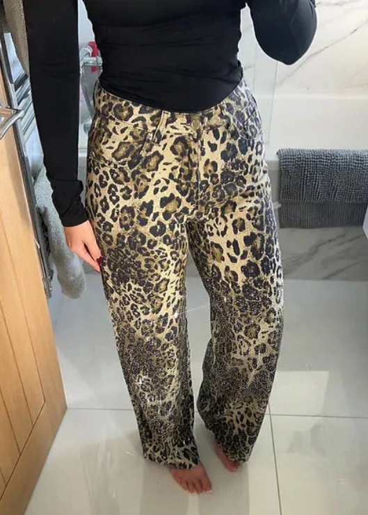 Leopard Diamanté Flared Jeans