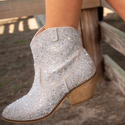 Rhinestone Cowboy Boots Sparkly Ankle Cowgirl Booties