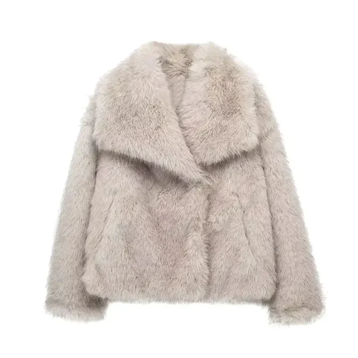Vintage Cropped Faux Fur Jacket – Elegant Winter Style