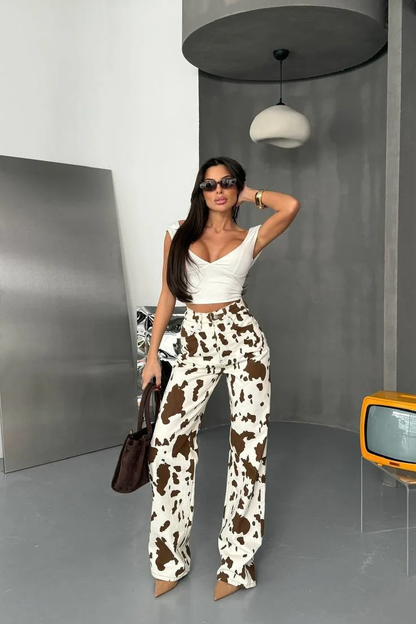 Rodeo Cow Stripes Wide Leg Denim