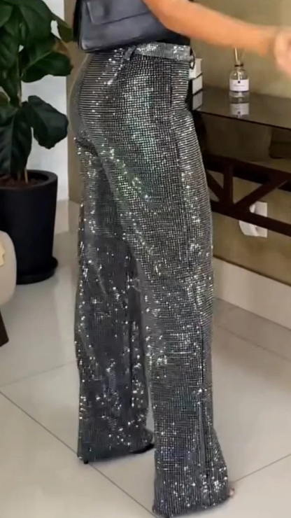 Rhinestone Casual Straight Pants