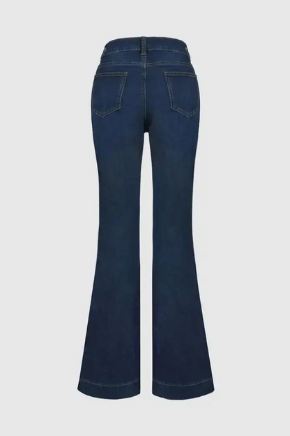 Wash Button Fly Seam Front High Rise Flare Jeans