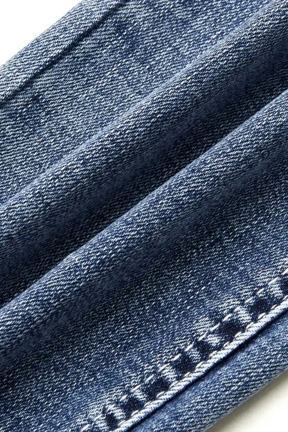 Stitch Detail Dual Button Mid Waist Straight Leg Jeans