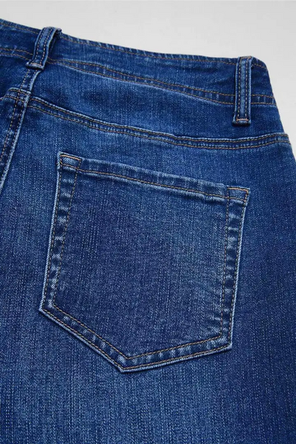 Button Fly Raw Hem Stitch Detail High Waist Bootcut Jeans