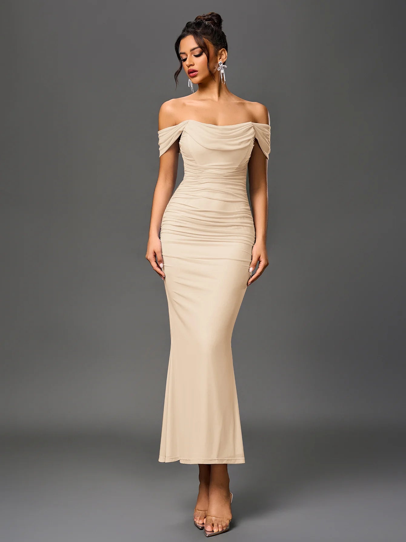 Renaya | Off shoulder ruched maxi dress