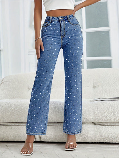 Straight Women's Jeans With Pearls