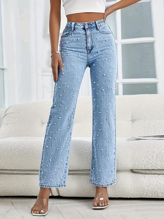 Straight Women's Jeans With Pearls