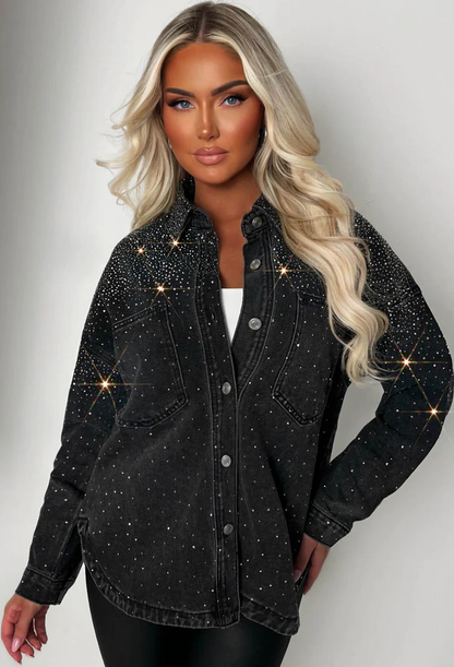 Hot To Handle Black Oversized Hot Fix Denim Jacket