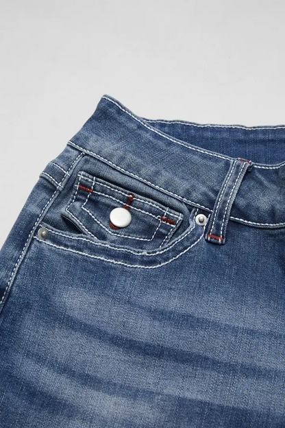 Washed Flap Pocket Low Rise Straight Leg Jeans