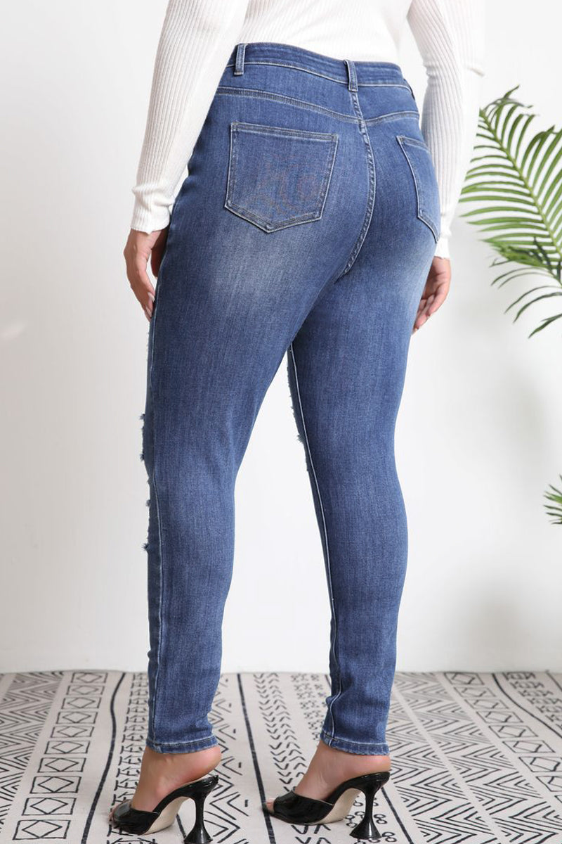 Tummy Control Distressed Cuffed Boyfriend Jeans