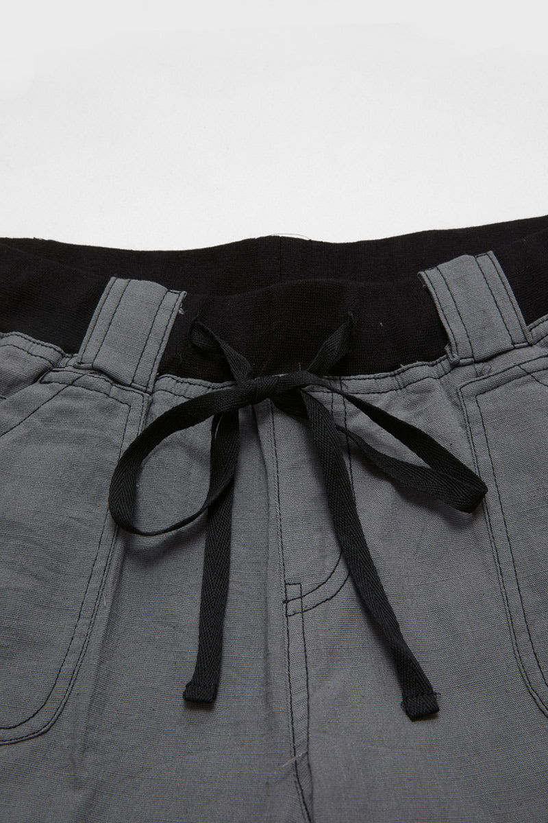 Button Detail Drawstring Low Rise Flare Pants