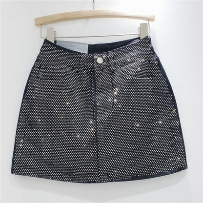 Stretchy Diamanté Denim Mini Skirt