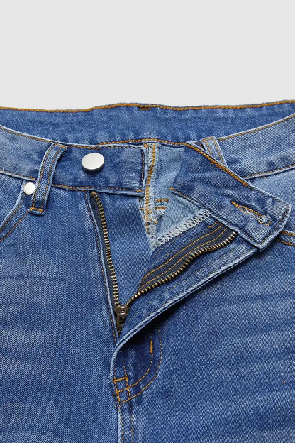 Cut Out Roll Hem Raw Hem Asymmetrical High Waist Straight Leg Jeans