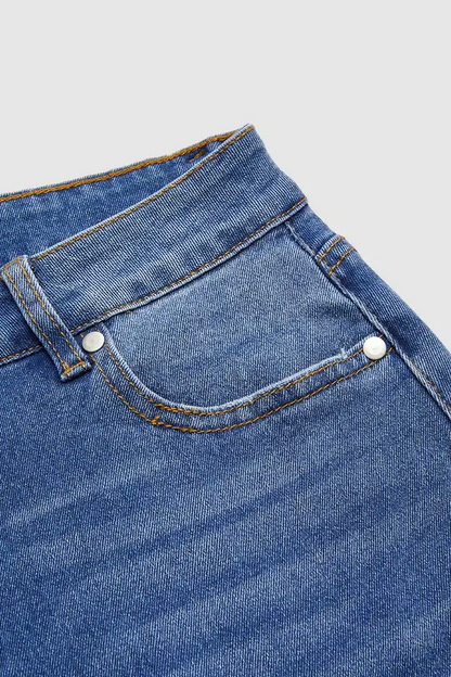 Cut Out Roll Hem Raw Hem Asymmetrical High Waist Straight Leg Jeans